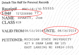 I‐797 (Issued for specific employment and department at UNR) wiht I-94 admit until date